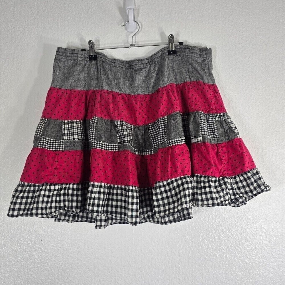 Rave Check Polka Dot Mini Skirt Women Medium Vintage 90s Patchwork Pink Cotton